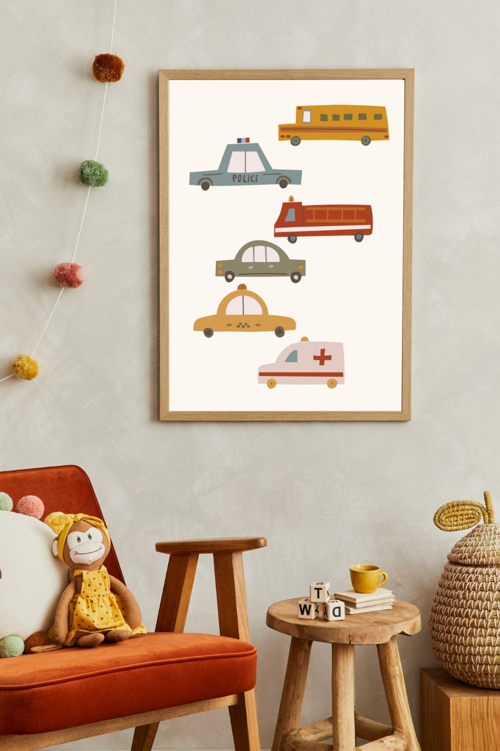 Kinderkamer Poster - Retro Auto’s – Jongens kamer poster met Vintage Sfeer