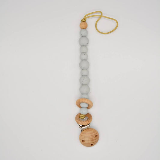 Speenkoord met beukenhouten ringen - Zilvergrijs