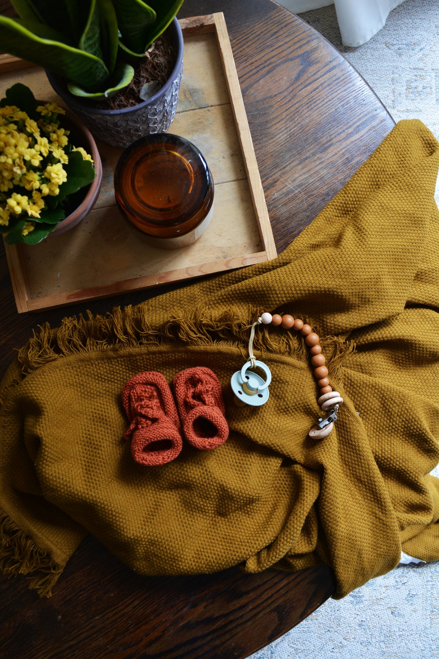 Speenkoord met beukenhouten ringen - Roest