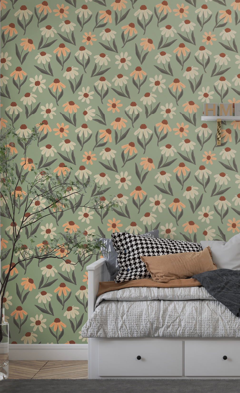 vintage bloemen behang kinderkamer