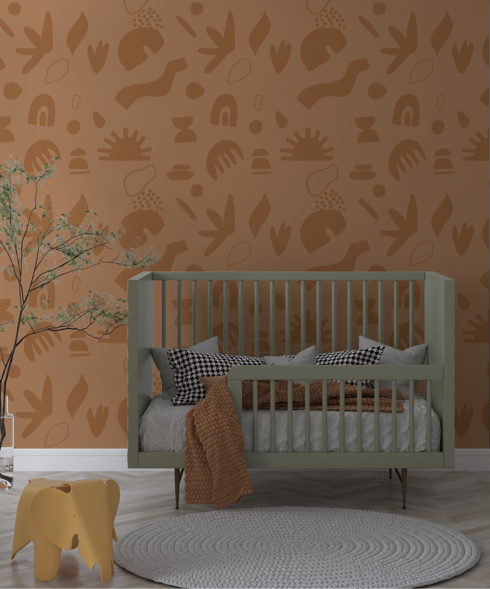 babykamer neutraal behang roest stoer