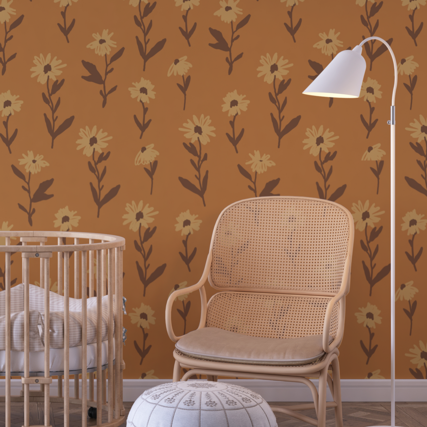 retro bloemen behang babykamer