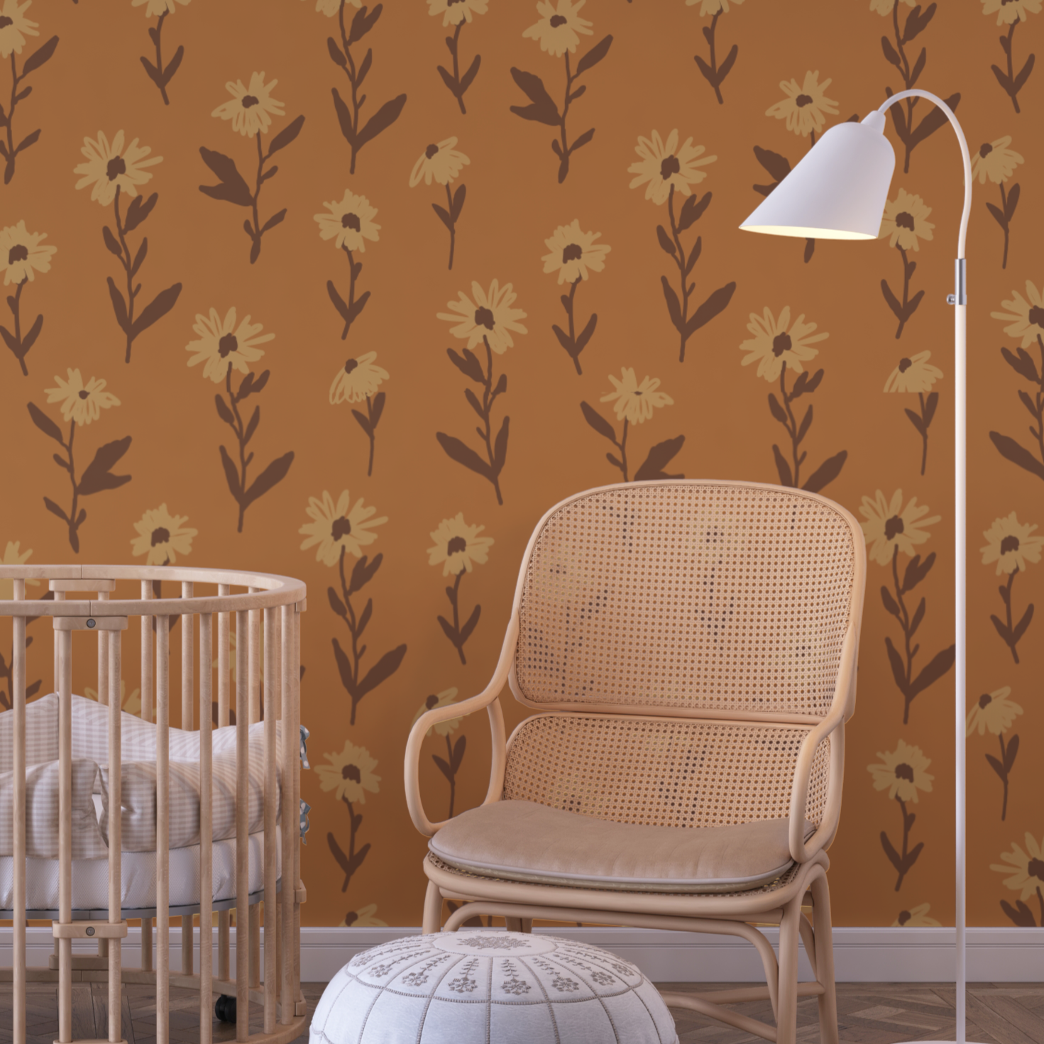 retro bloemen behang babykamer