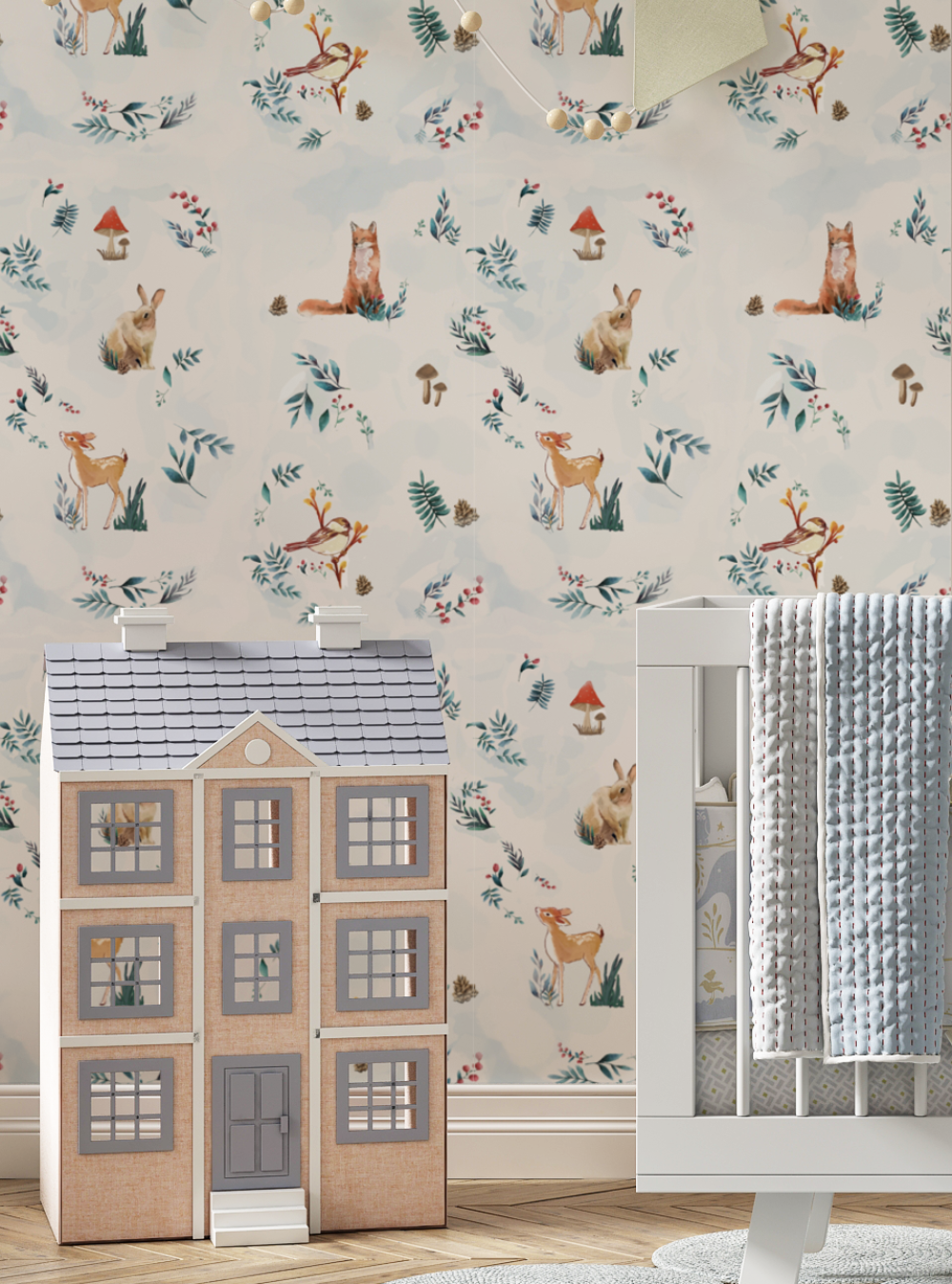 behang babykamer bos dieren