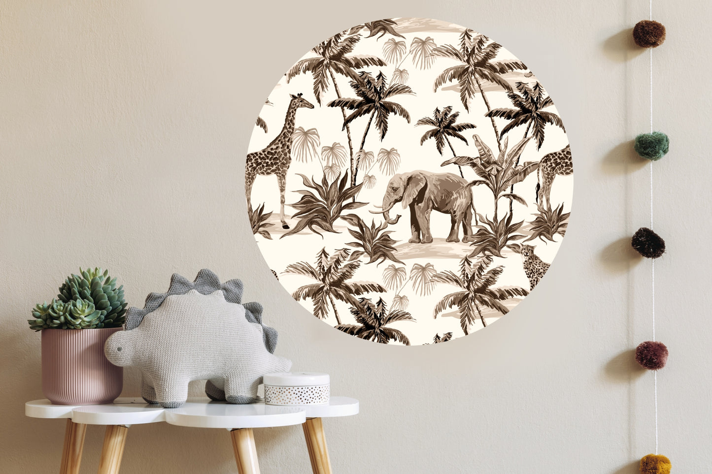 Jungle -Wallpaper circles Children's room Beige