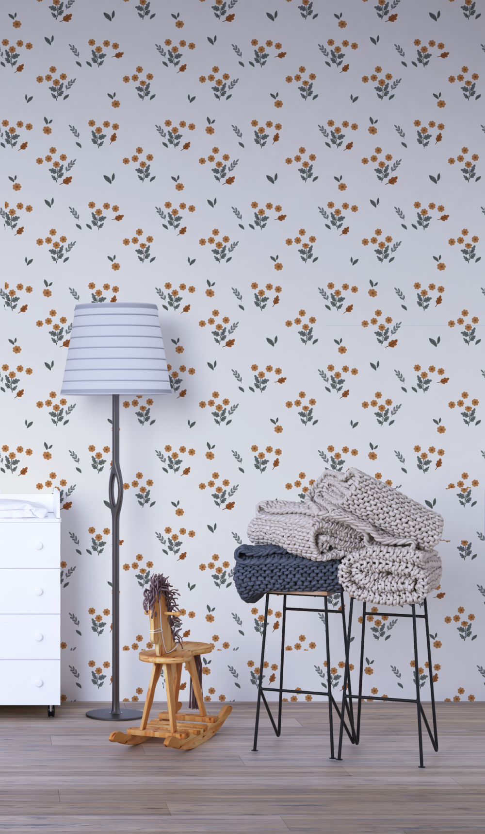 behang bloemen retro babykamer
