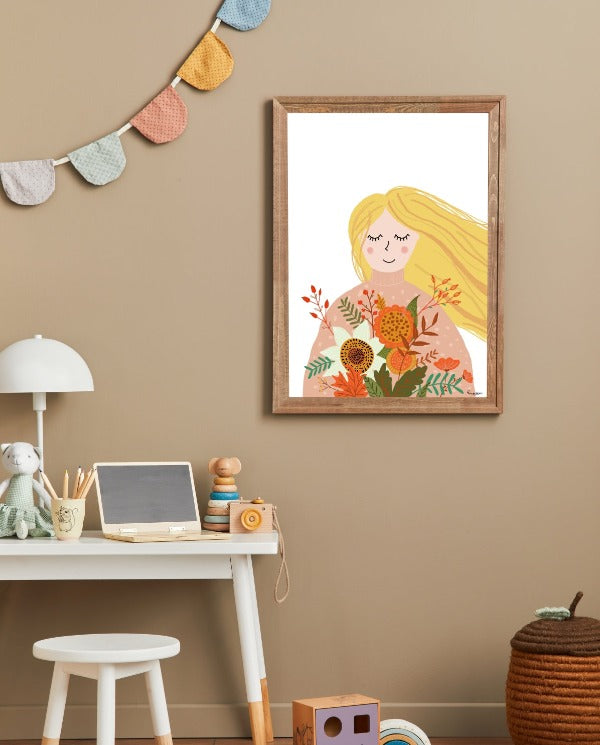 Babykamer Poster - Lisa in de Lente – Zachte Bloemen - poster Kinderkamer