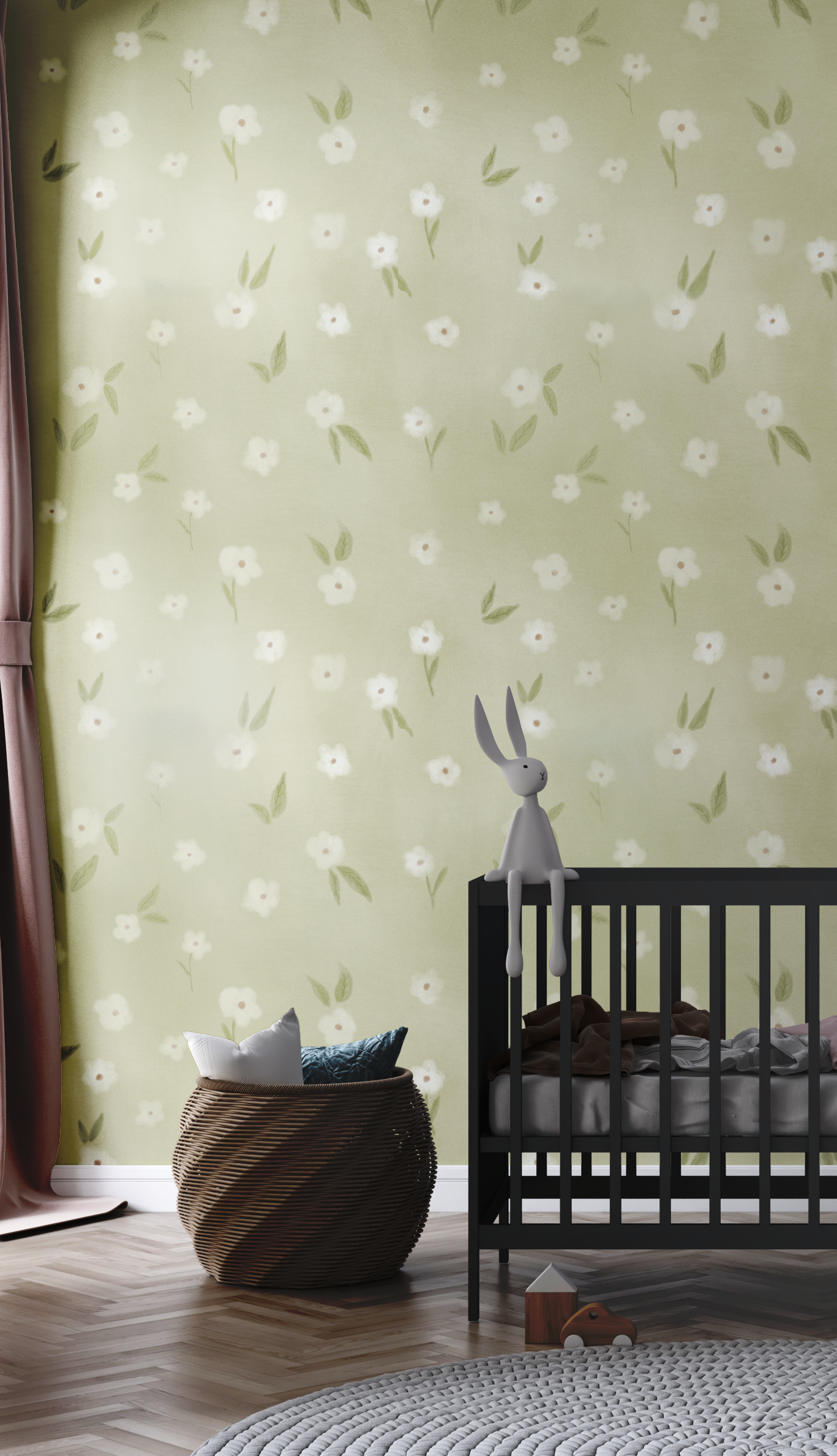 bloemen behang babykamer