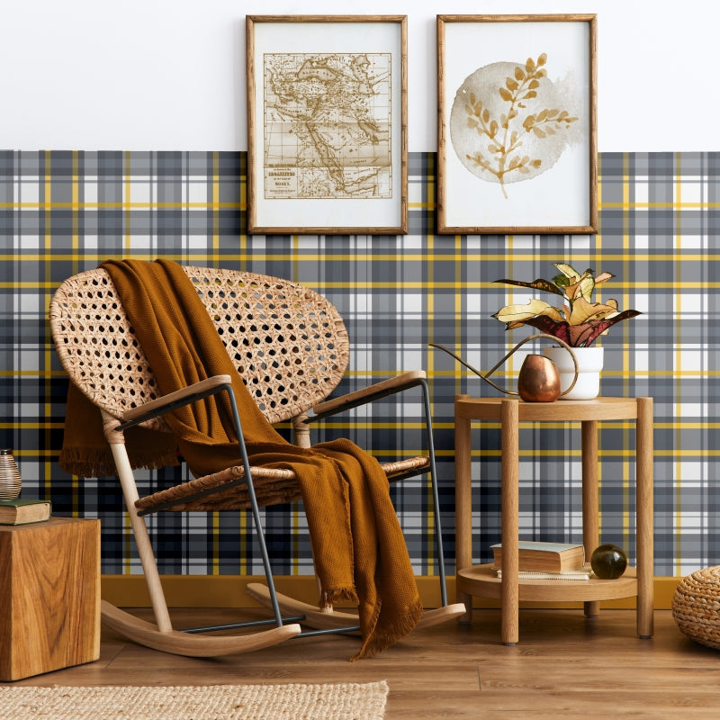 Behang Tartan plaid met geel