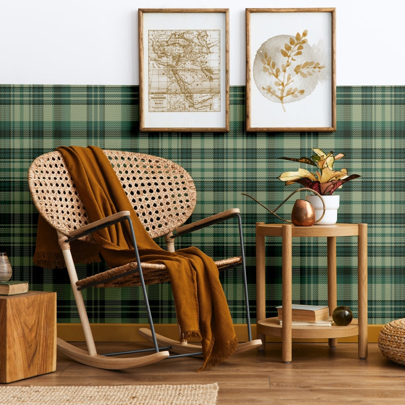 Behang Tartan plaid groen