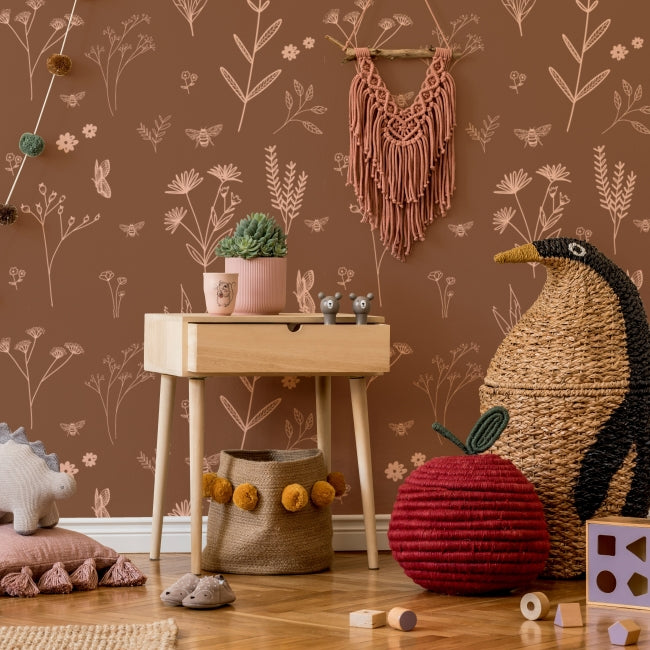 roze bruin behang kinderkamer meisje