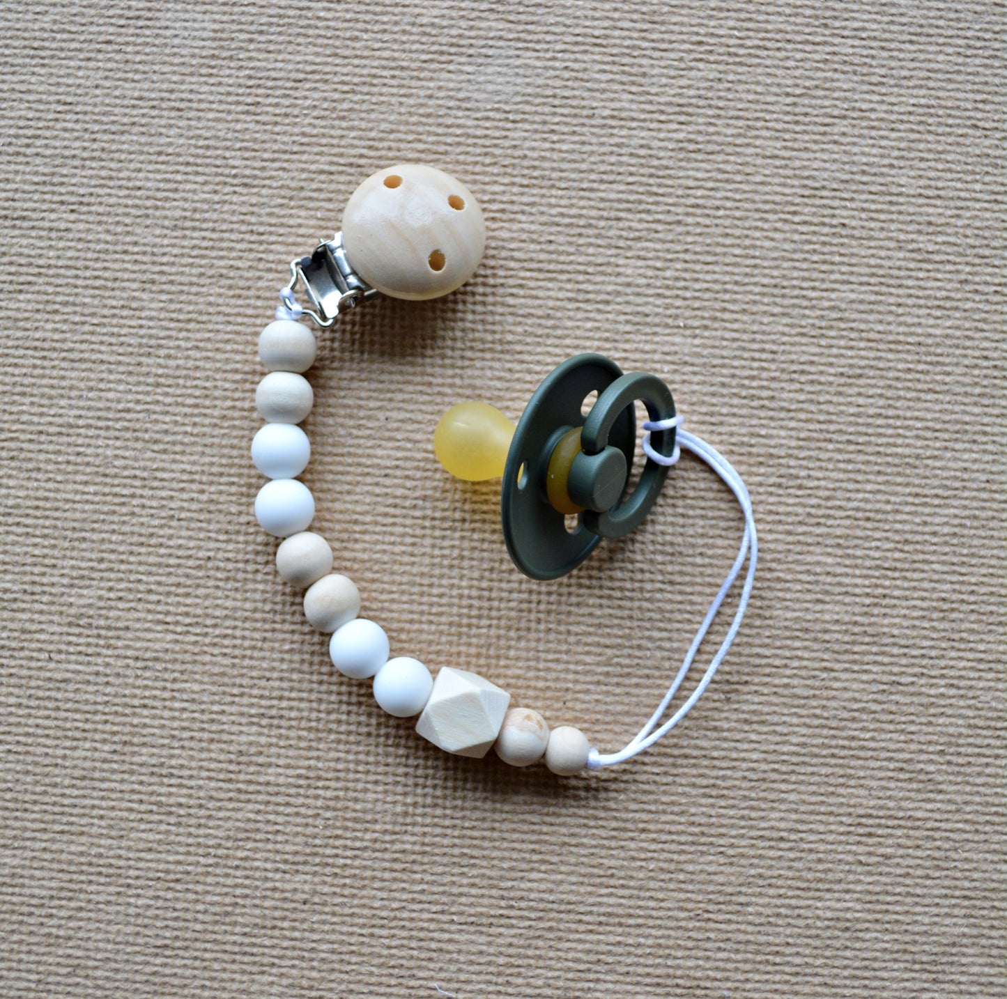 Wooden and Silicone pacifier chain - White