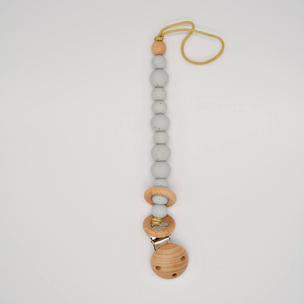Pacifier clip with beech wood rings - Silver grey