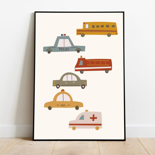 Retro cars - nursery poster