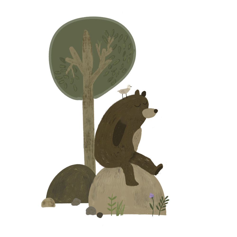 The sleepy bear and the bird - Large Animals Wall Sticker