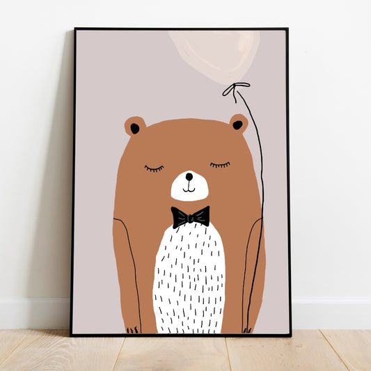 Ours brun avec ballon - Poster animalier pépinière
