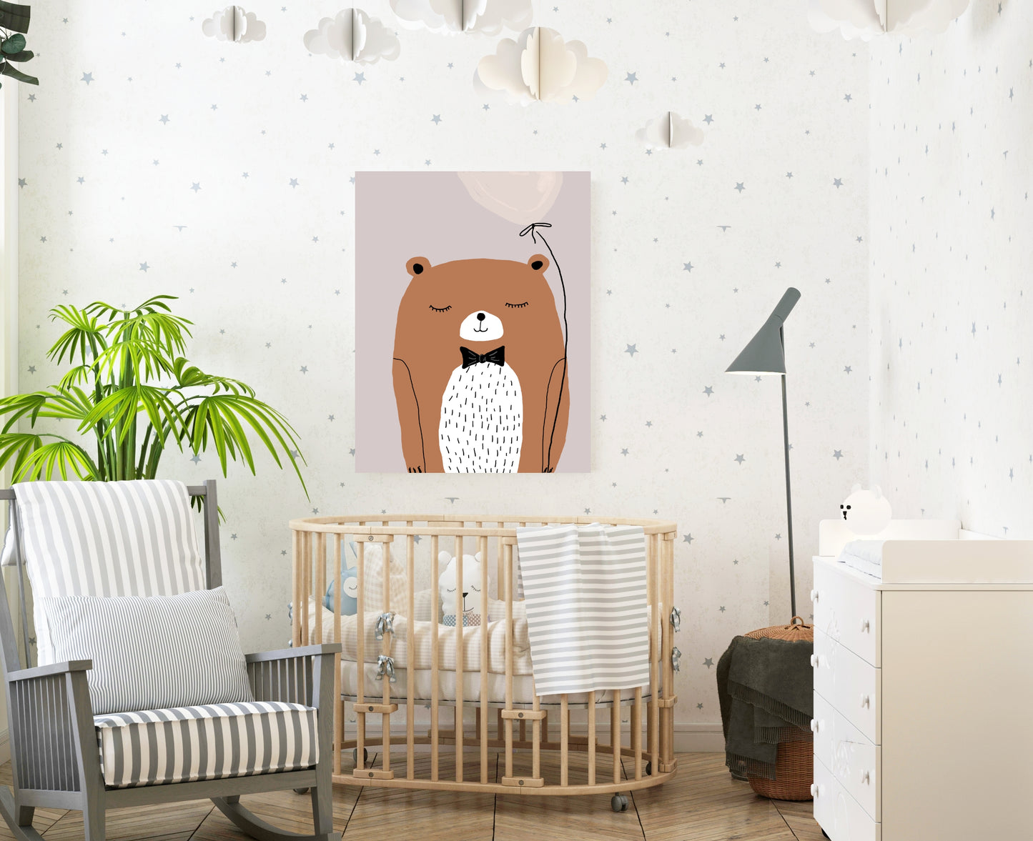 Ours brun avec ballon - Poster animalier pépinière
