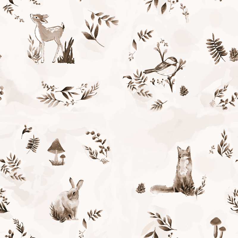 Papier peint Animaux de la forêt - Beige